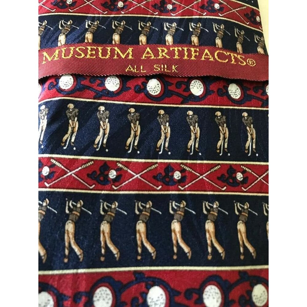 100% Silk Museum Artifacts Novelty Golfers Golf Sports Mens Tie